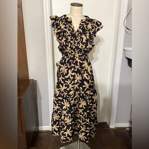 THML Black and Tan Floral Midi Dress